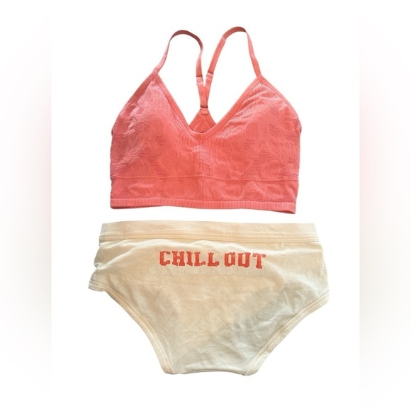 Aerie jacquard longline bralette and panty set Medium NWT coral Chill Out - Picture 1 of 7